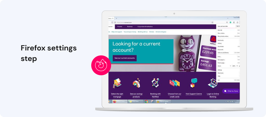 Firefox settings step