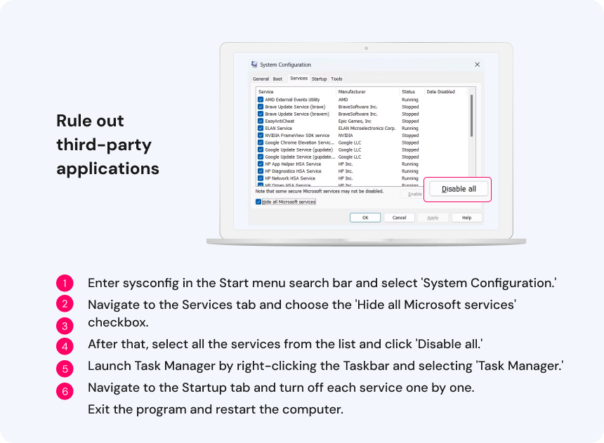 Rule out third-party applications