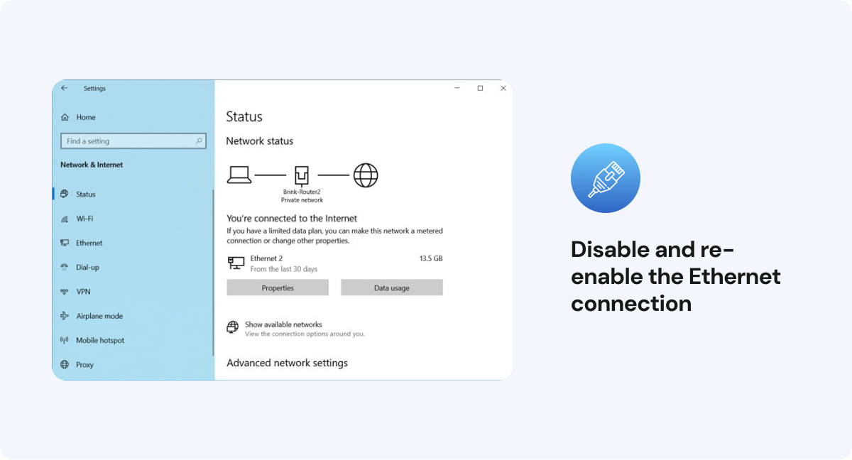 Disable and re-enable the Ethernet connection