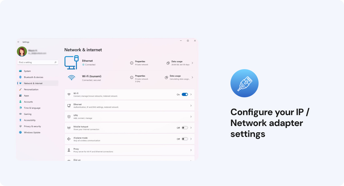 Network adapter settings cover