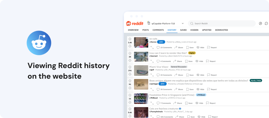 Viewing Reddit history on the website