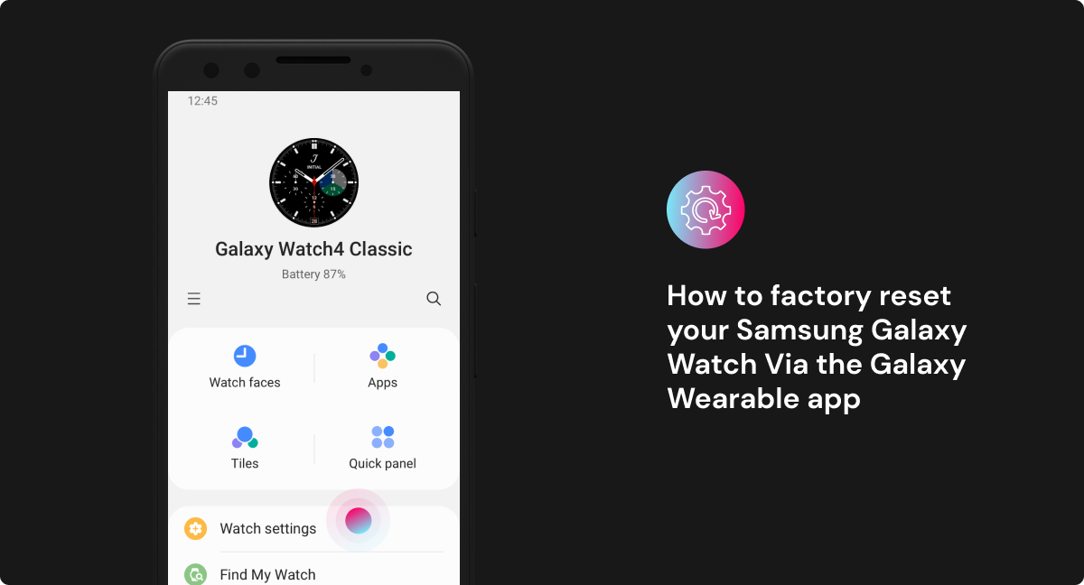 Galaxy Wearable app factory reset screenshot